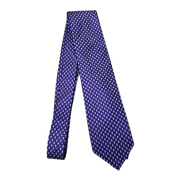 Michael Kors Micro Checkered Blue And Purple Colorblock Silk Necktie - Picture 4 of 6